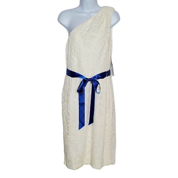 NEW Betsy & Adam One Shoulder Lace Dress 14 Sleeveless A-LIne Cream Ivory - Picture 1 of 6
